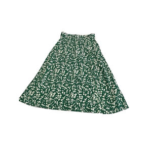 Shein Maxi Skirt Women's Size M Green White Floral Pull Up Elastic Waist Slit